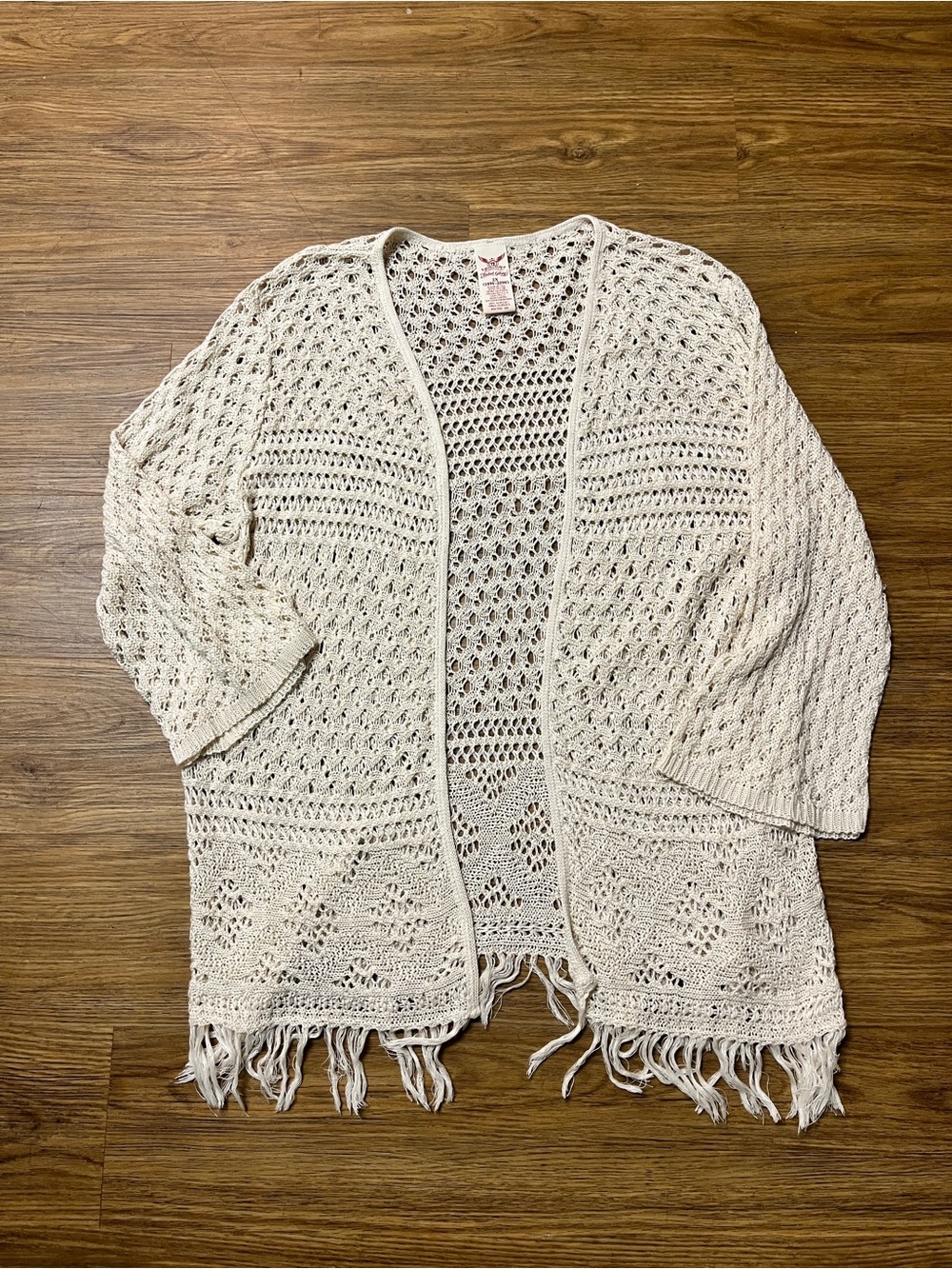Faded Glory Cream Open Knit Boho Cardigan Sweater with Fringe Size 2X 18W-20W